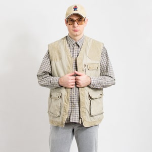 Insulated fishing vest vintage gilet 90s cargo hunting sleeveless jacket men size XL