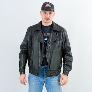 Schwarze echt Lederjacke Ramones vintage 80er Männer M/L