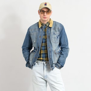 Western Jeansjacke Blau Distressed Vintage Cowboy Herren Größe L