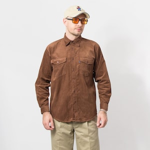 Vintage corduroy shirt brown button down long sleeve men size M
