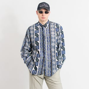 Chemise rétro hommes vintage années 90 motif imprimé géométrique homme taille XL