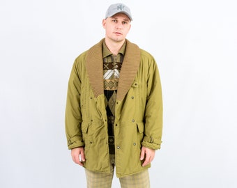 Vintage winter jacket in khaki green nylon puffer 90s puffy men XL