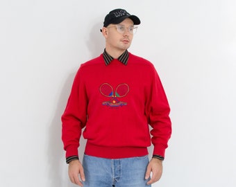 Jaeger red sweater vintage 90s tennis jumper preppy pullover men size M/L