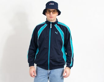 PUMA tracksuit top vintage blue track jacket men size L