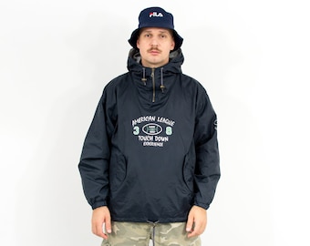 Vintage 90s windbreaker hooded jacket nylon light Medium