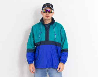 90s windbreaker vintage jacket blue green men size S/M