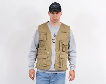 Fishing vest vintage denim cargo 90's sleeveless jacket men size L/XL