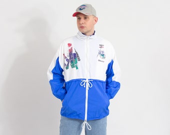 Vintage 90s track jacket Rooster multi color windbreaker men size M