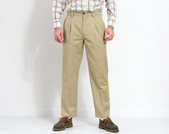 Beige pleated pants vintage formal trousers men size W34 L30