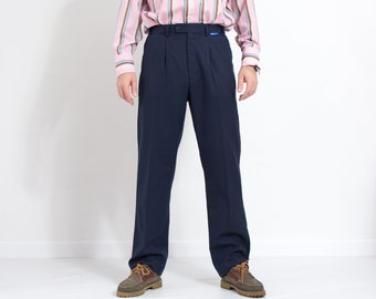 Pantalones de lana plisados vintage azul marino pantalones formales hombres tamaño W34 L32