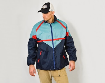 Greenlands Raincoat multi colour block jacket sport waterproof Windbreaker blue green Vintage hooded men XL
