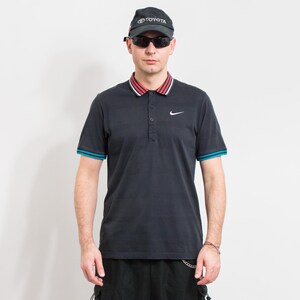 NIKE Tennis polo shirt vintage gray collared short sleeve men size L