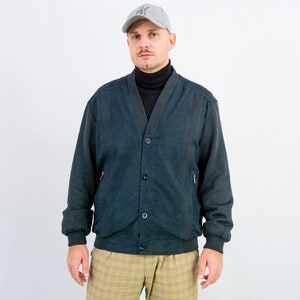 Vintage bomber jacket gray faux suede italian style men 90s L/XL