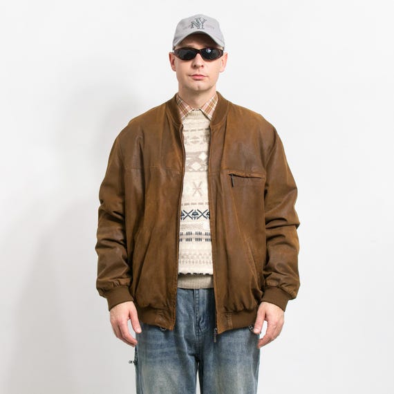 レザーボンバージャケット ブラウン ヴィンテージスエード メンズ