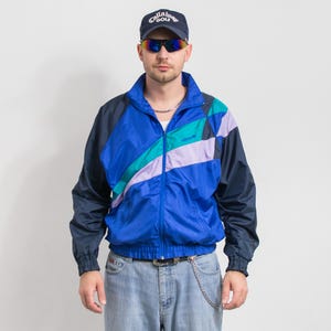 ADIDAS 80s Track Jacket | Vintage shell colorblock windbreaker | men&#39;s size L