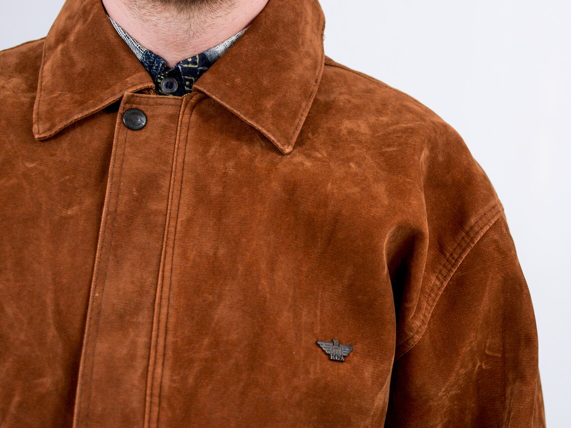 Caramel bomber jacket faux suede vintage fake leather 90s Etsy