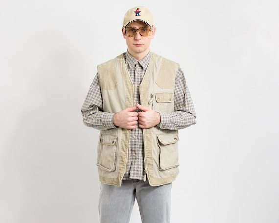 Insulated Fishing Vest Vintage Gilet 90s Cargo Hunting Sleeveless Jacket  Men Size XL 