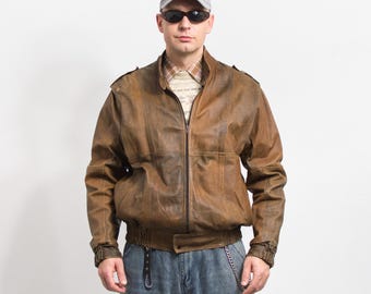 90's Vintage カウレザー ボンバージャケット メンズM キャメル系