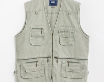 Vintage Utility Vest Cargo Sleeveless Fishing Jacket Men Size XL