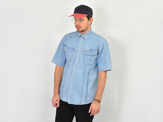 Blue SHIRT Denim Vintage Jean Button 