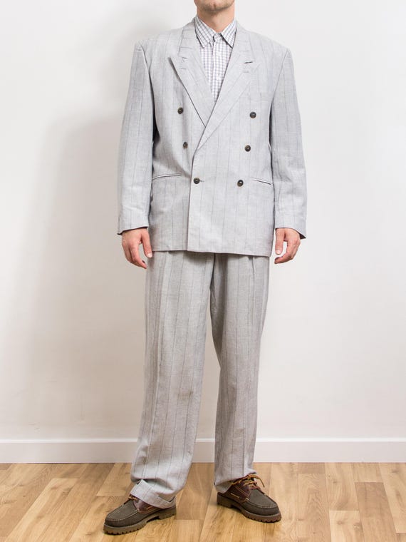 Vintage Gray Striped Double Breasted Suit 2 Piece Set Men's L - Etsy