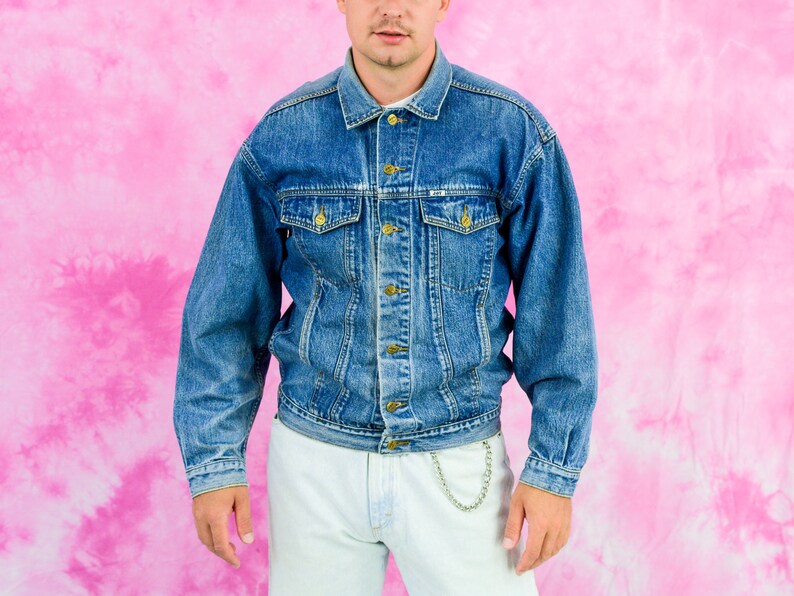 Vintage Blue Denim Jacket Oversized 90s Jean Men Trucker Etsy