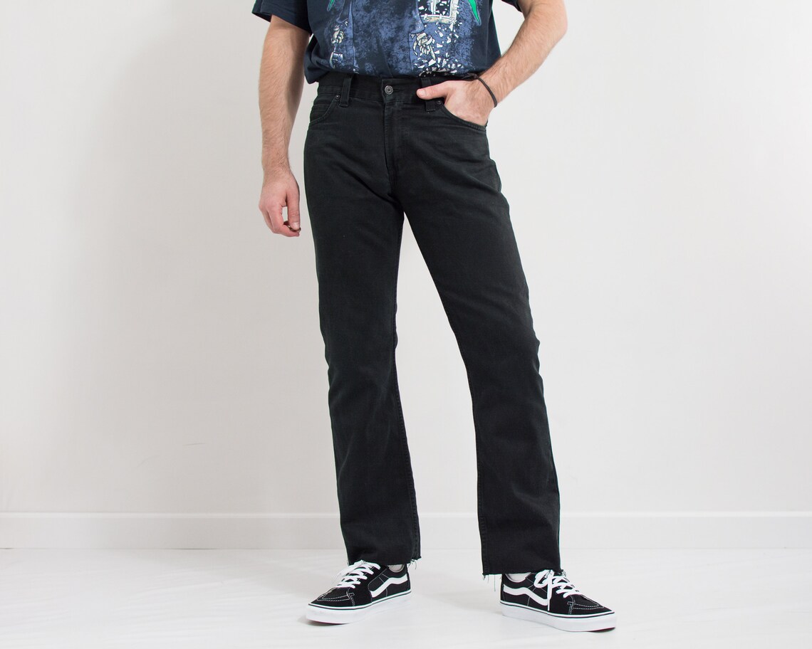 Levis 506 jeans black vintage distressed denim straight leg men size W33 L31, foto 3 di 5