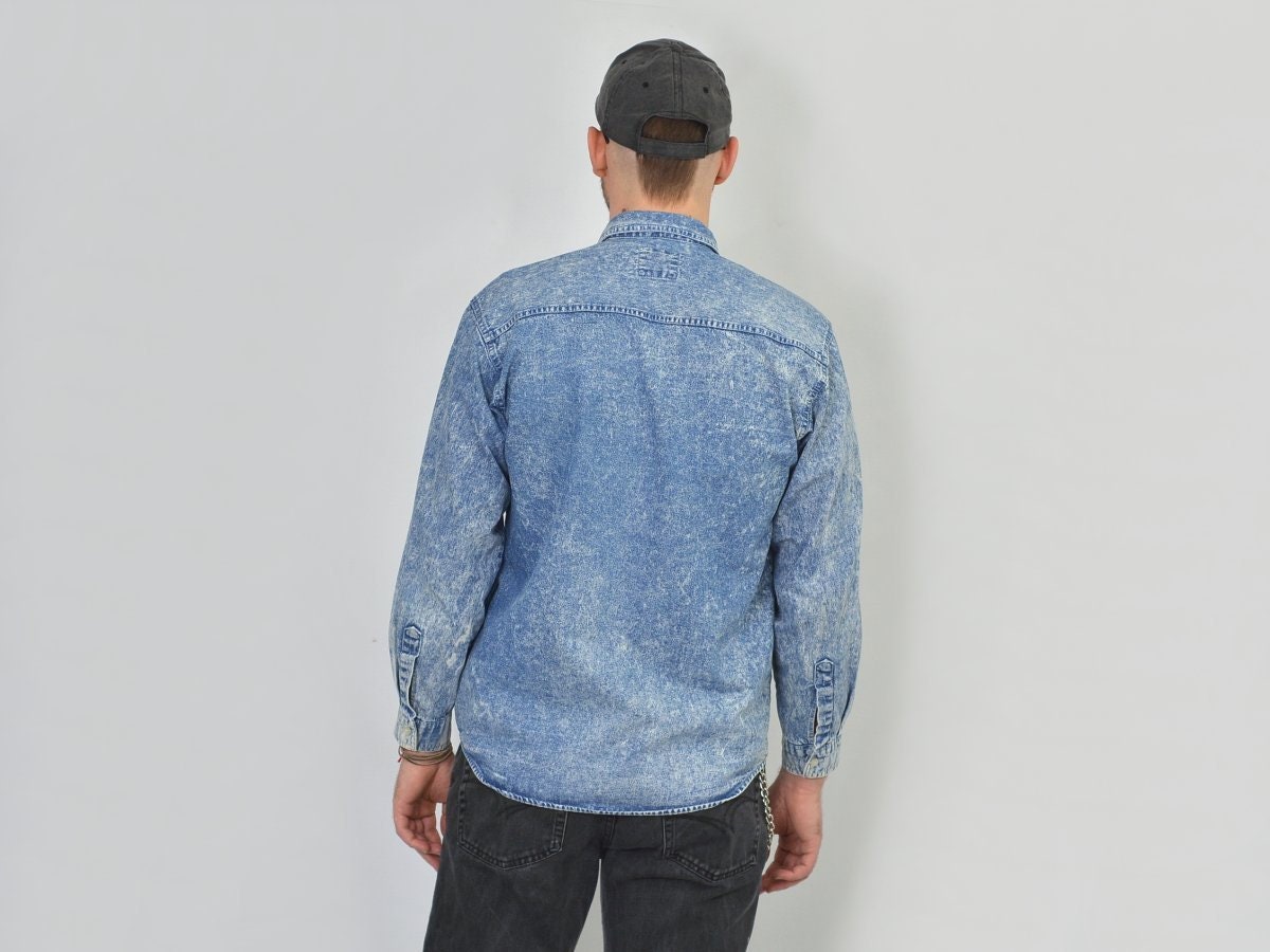 Acid Wash SHIRT Denim Vintage Blue Jean 