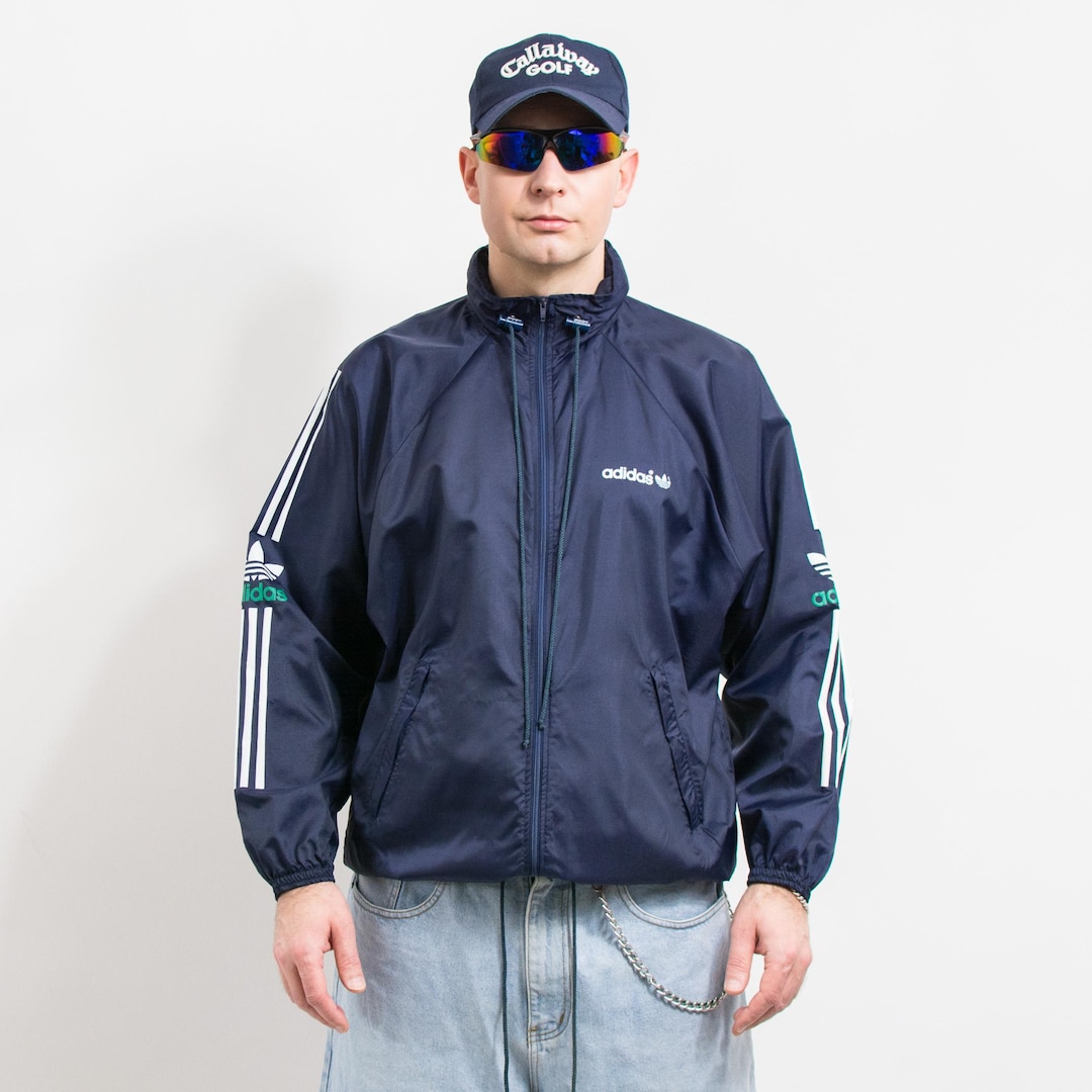 80s adidas K-way 別注 ナイロンジャケット ネイビー M ADIDAS 80's Windbreaker Vintage Jacket Hooded Men Size M - Etsy