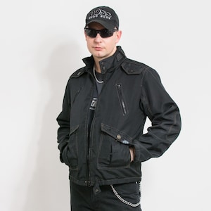 Black cargo jacket working mechanic chore workwear men size M