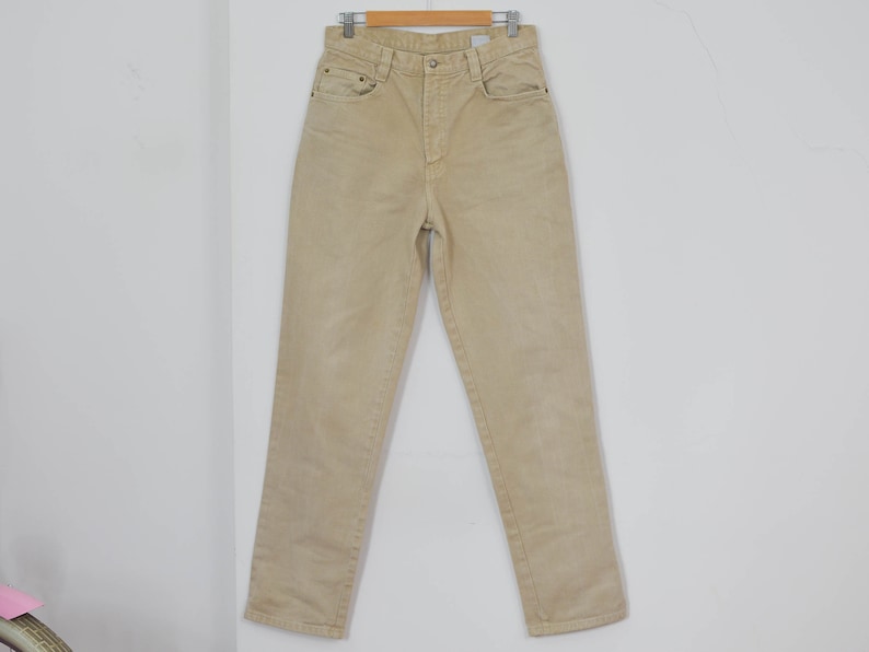 Beige jeans W32 L34 vintage 90/'s Angerlino heavyweight denim cotton high waist waisted pants straight fit leg 90/'s M Medium