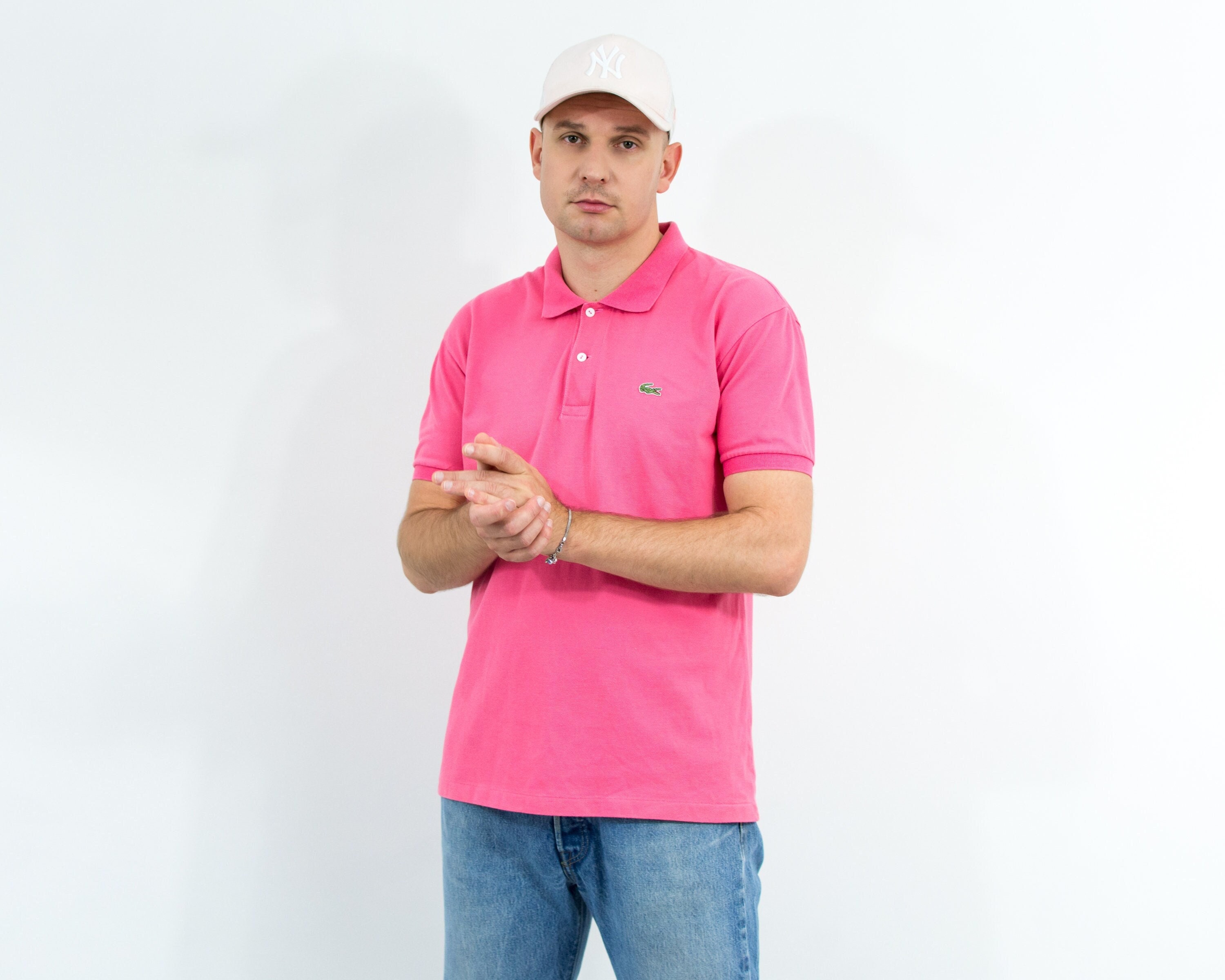 Lacoste Polo Shirt Pink Vintage Collared Top Men Short Etsy