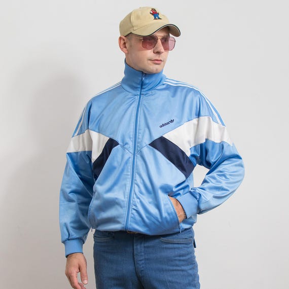 Vintage Adidas Track Jacket 80s Blue Colorblock Zip up XXL - Etsy