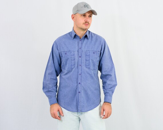 Vintage Blue Denim Shirt 90s Long 