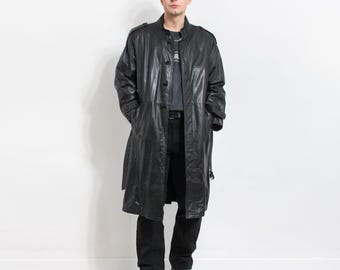 90年代ヴィンテージレザートレンチコート：ブラックマトリックス