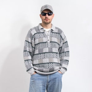 Jersey de lana vintage de los años 80 con cuello jersey gris talla XL para hombre