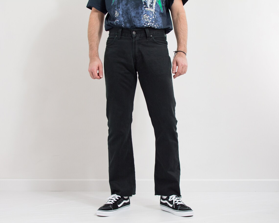 Levis 506 jeans black vintage distressed denim straight leg men size W33 L31, foto 2 di 5