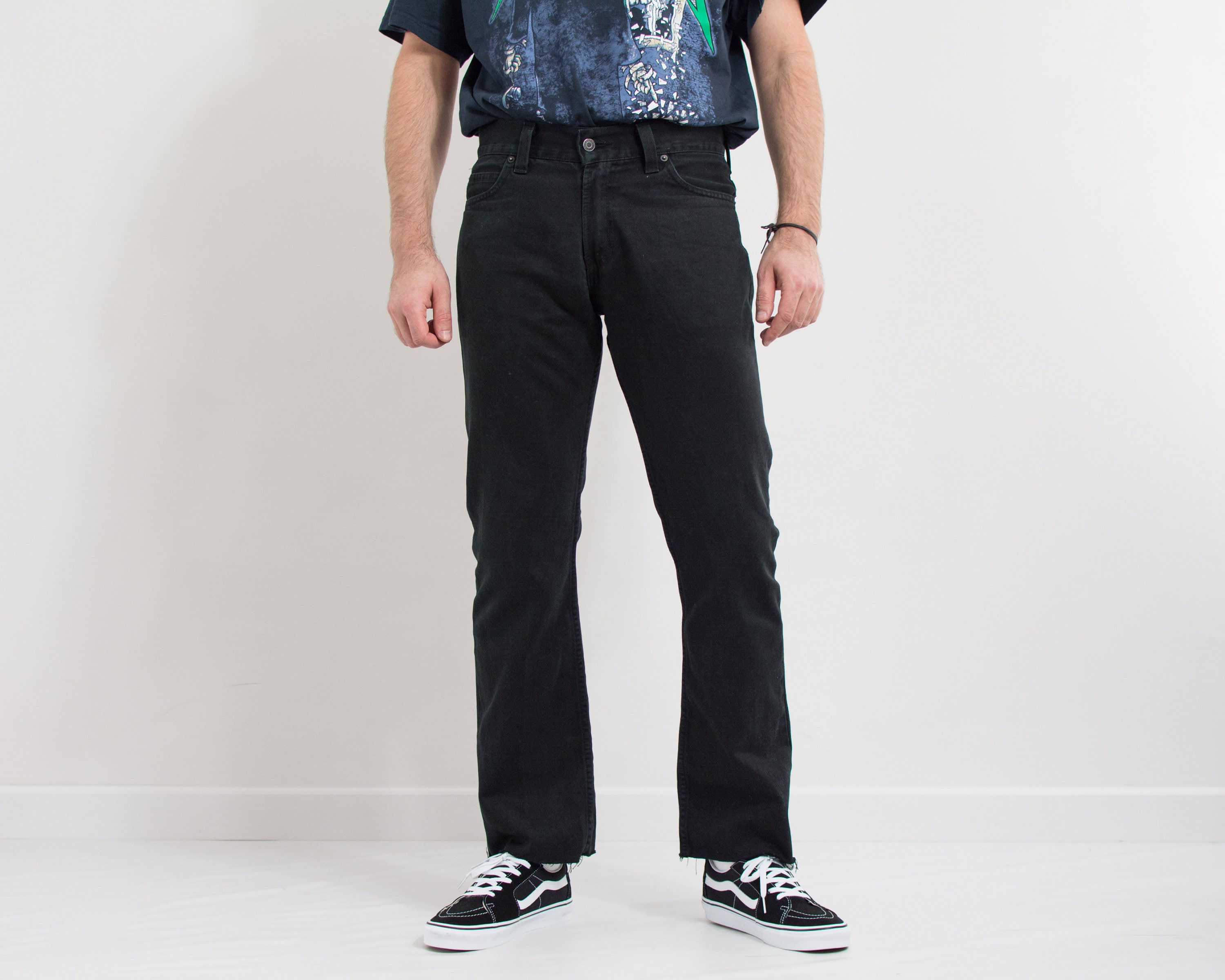 Levis 506 Jeans Black Vintage Distressed Denim Straight Leg Men 