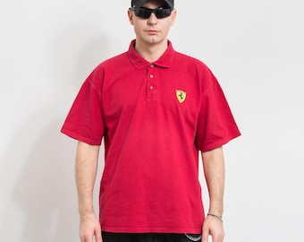 Polo Ferrari vintage rojo de carreras para hombre talla XL