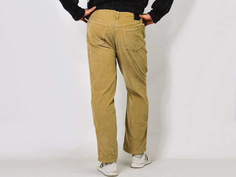 Corduroy pants Beige jeans W36 L30 vintage mustard high waist | Etsy