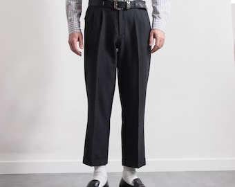 Vintage Wool Blend Pleated Trousers Gray Tailored Retro W34 L27