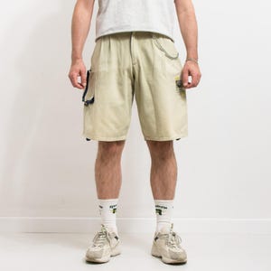 Vintage Safari Cargo Shorts | 90s Beige Utility Bottom Men&#39;s M