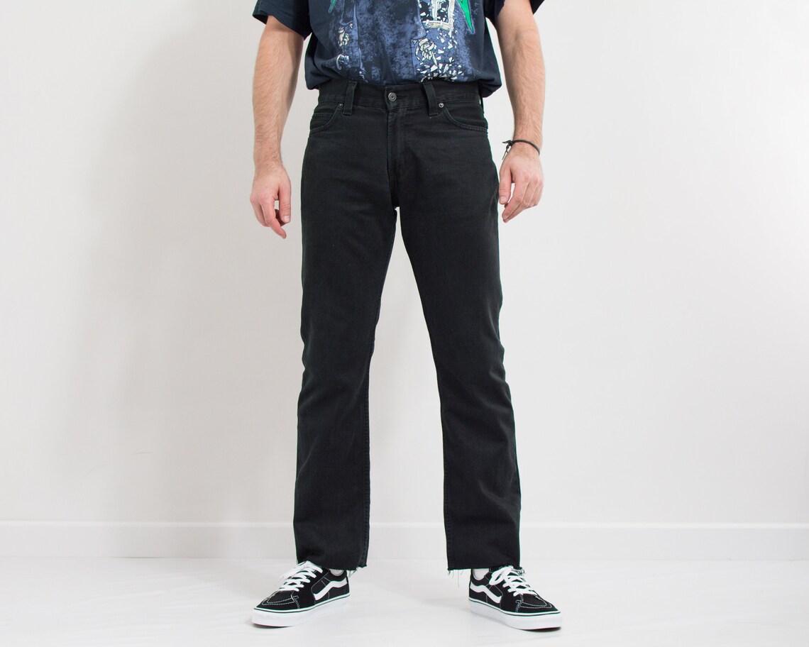 Levis 506 jeans black vintage distressed denim straight leg men size W33 L31, foto 1 di 5
