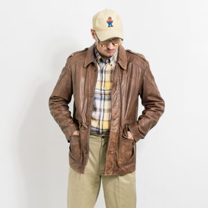 veste en cuir marron vintage printemps hommes taille L