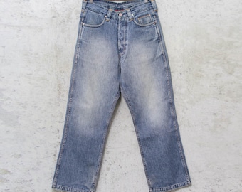 Vintage hip hop jeans baggy wide leg denim distressed men size S