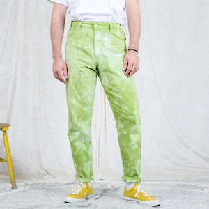 Levis 550 jeans W36 L32 tie dye denim green vintage 80s super high waisted made in USA pants tapered leg XL