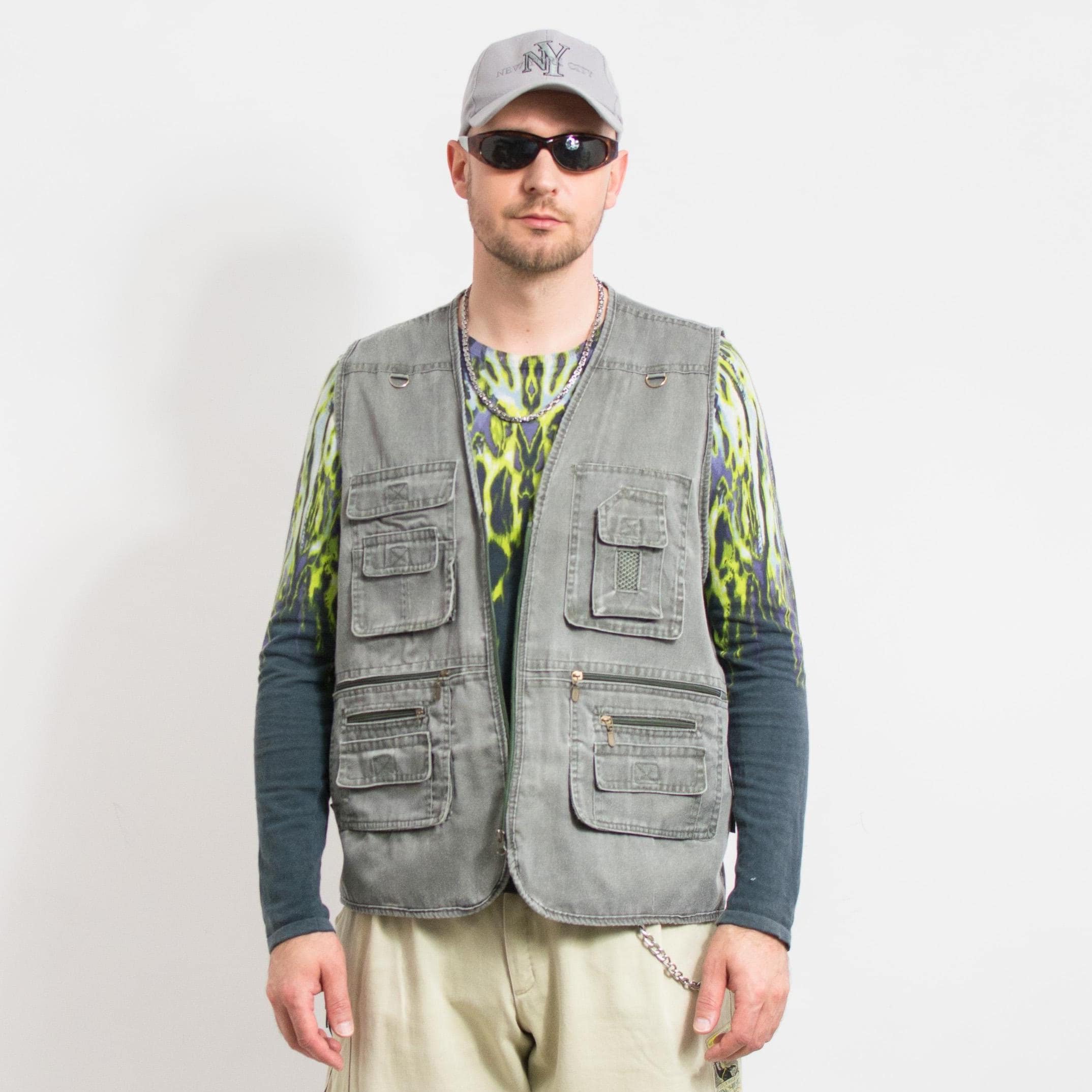 Vintage 90s Fishing Vest | Khaki Utility Cargo Multi Pocket