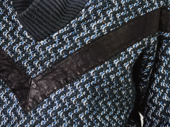 80s sweater men patchwork leather Patterned pullo… - image 3