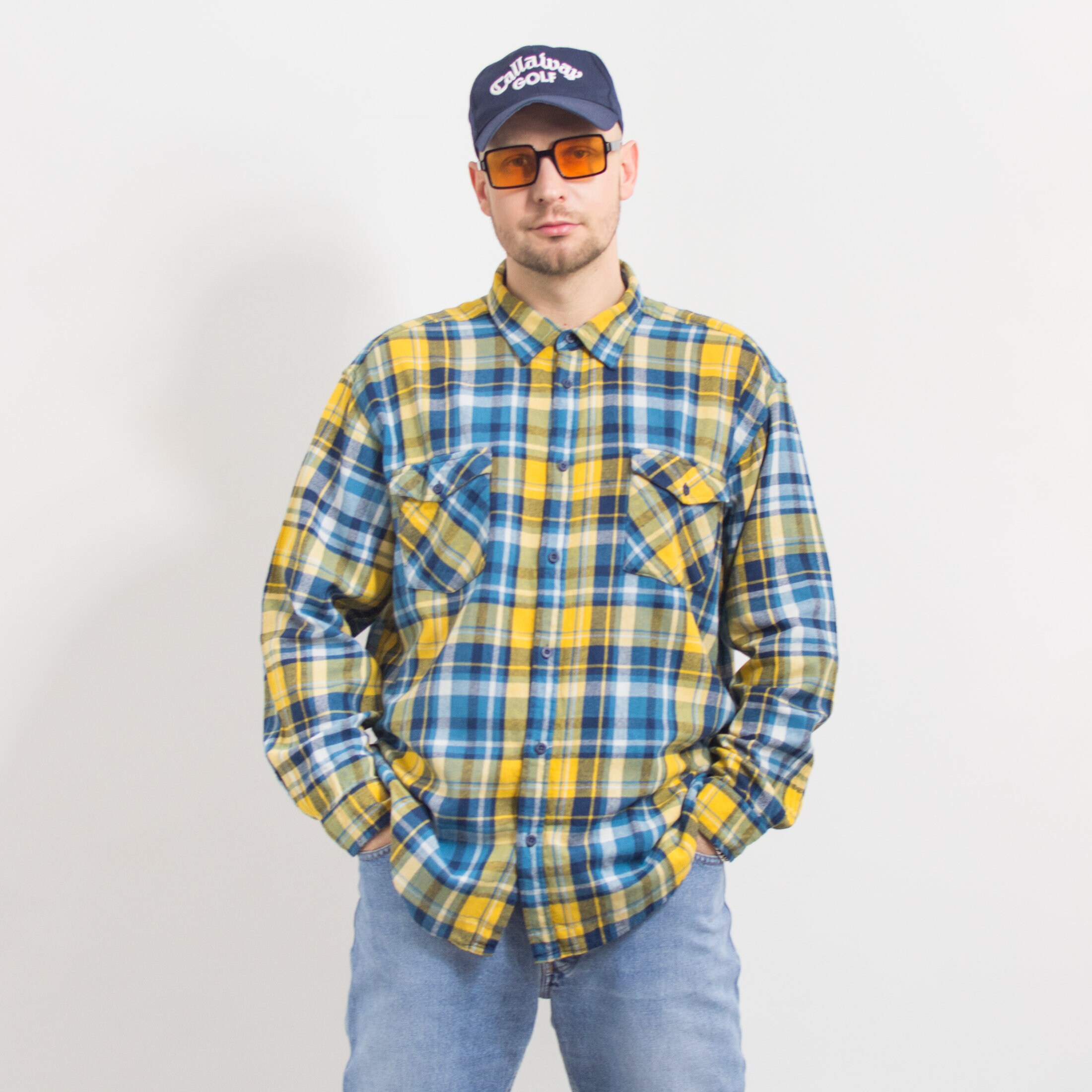 Cromoncent Men's Plaid Flannel Shirt – Casual Button Down Long Sleeve, Yellow Blue, XX-Large - View #10