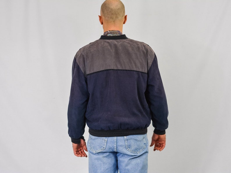 Suede bomber jacket Italian Style Vintage gray 80/'s retro lined hipster patchwork men L